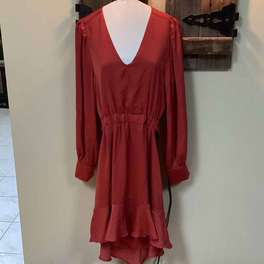 Mittoshop Deep Red Long Sleeve open lower back sexy Dress